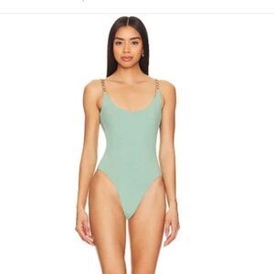 Lovewave Pua Swimsuit Chain Strap one piece bathing sage Revolve NWT $128 Sz M